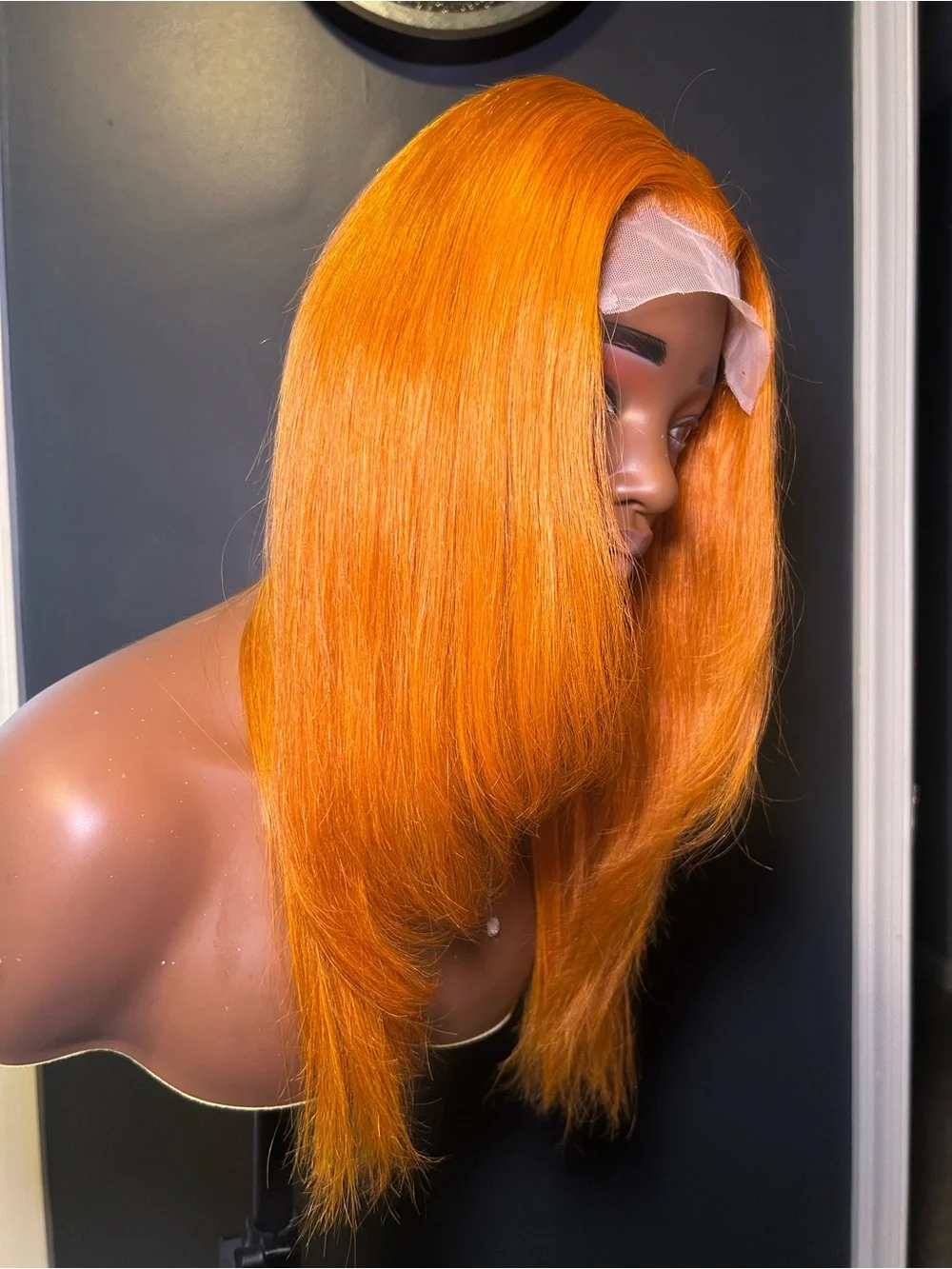 18” body wave ginger-orange 5x5 transparent lace virgin hair wig